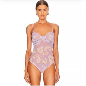 Free People Intimately Monday Morning Lilac Floral Lace Bodysuit